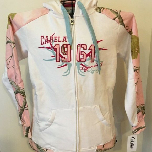 Cabela's Pink & White Realtree Camo Hoodie Sweatshirt Full Zip Womens MSRP $50 - Picture 1 of 5